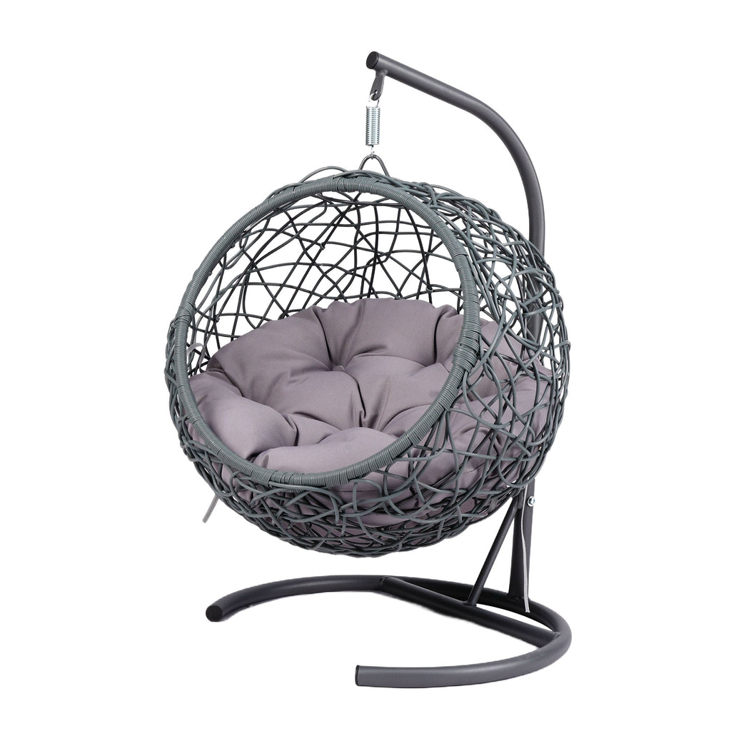Cat Swing Bed with Stand & Cushion, Cat Egg Chair with Rattan Wicker Appearance, Indoor Hanging Swinging Cat Bed for Cats, Sm