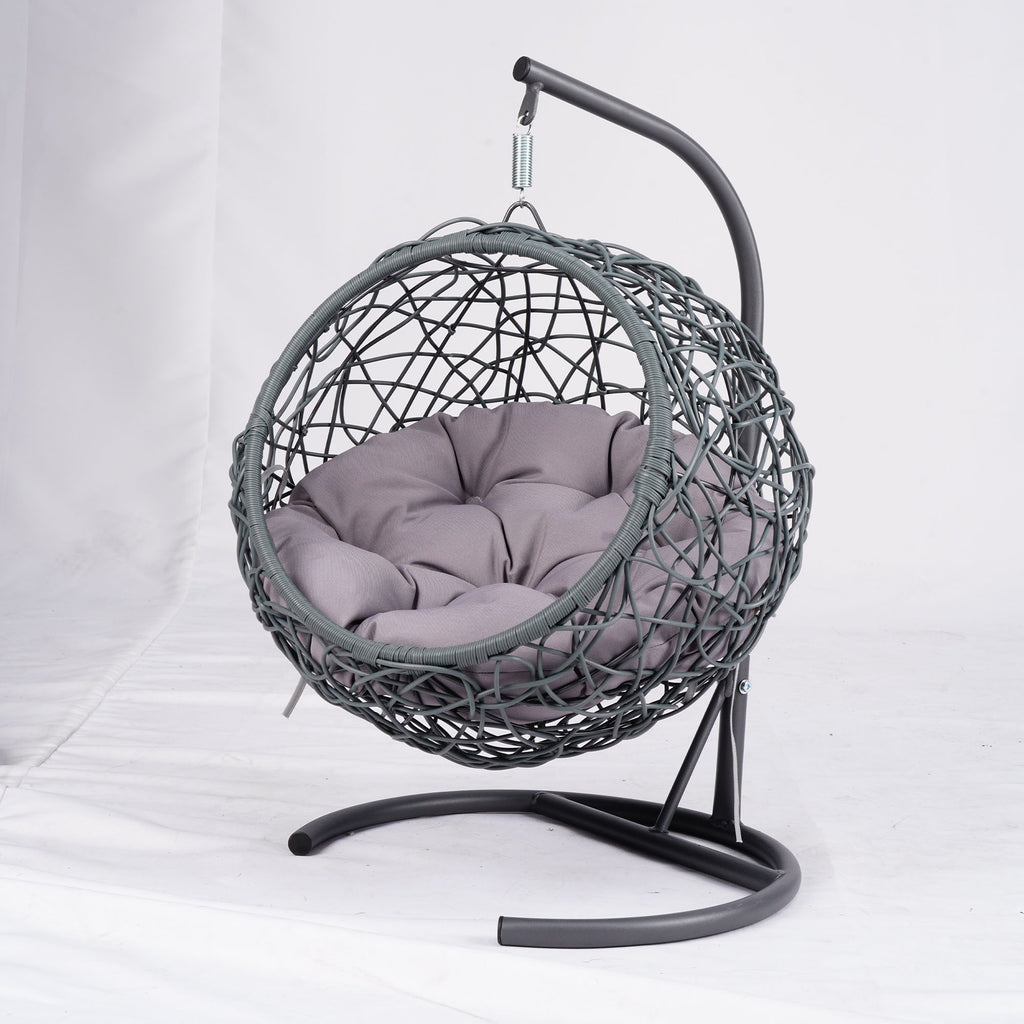 Cat Swing Bed with Stand & Cushion, Cat Egg Chair with Rattan Wicker Appearance, Indoor Hanging Swinging Cat Bed for Cats, Sm