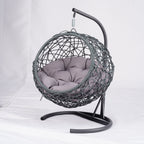 Cat Swing Bed with Stand & Cushion, Cat Egg Chair with Rattan Wicker Appearance, Indoor Hanging Swinging Cat Bed for Cats, Sm