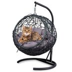 Cat Swing Bed with Stand & Cushion, Cat Egg Chair with Rattan Wicker Appearance, Indoor Hanging Swinging Cat Bed for Cats, Sm