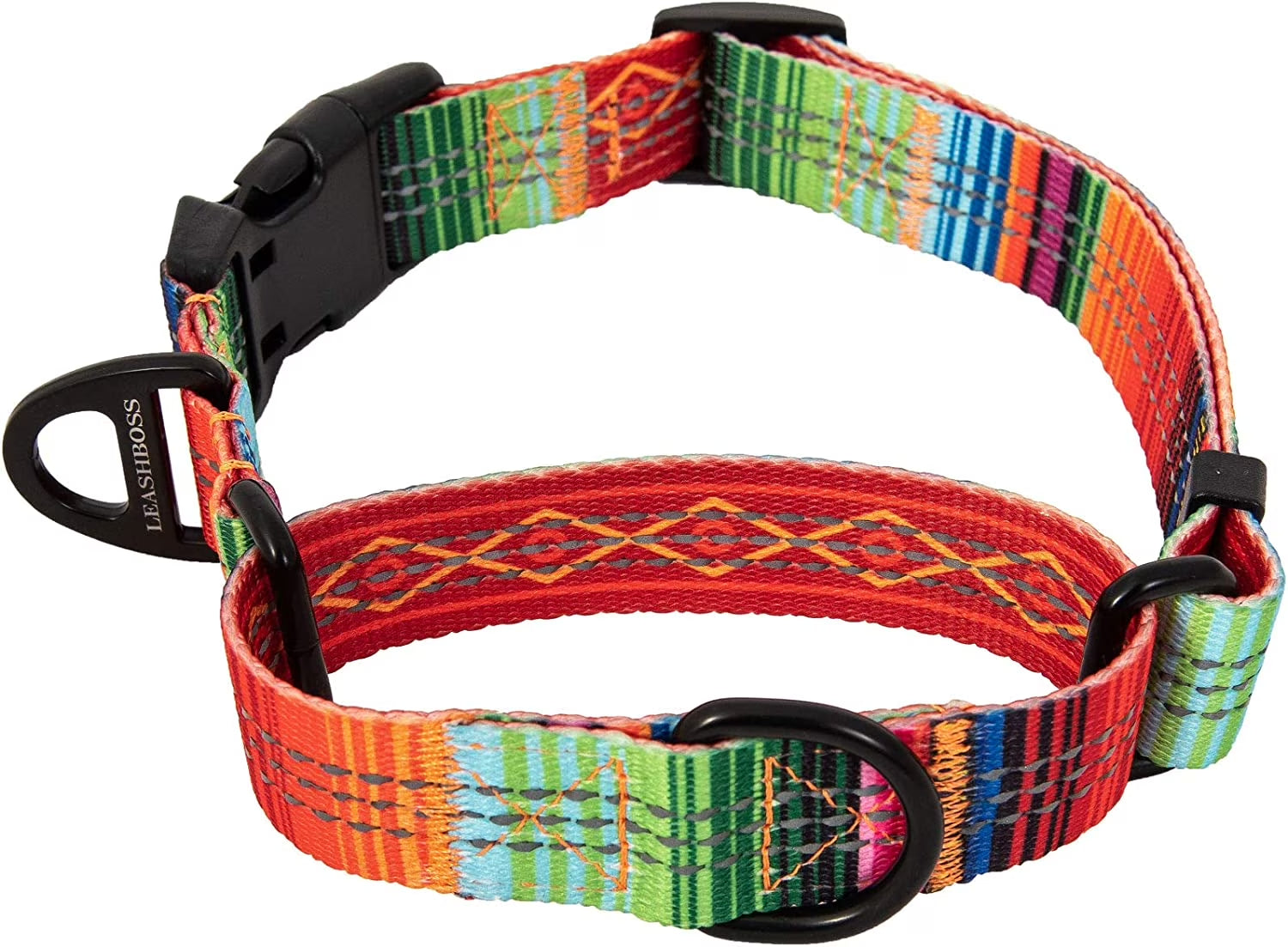 Leashboss Pattern Martingale Dog Collar, Reflective No-Pull Training Collar, Pattern Collection | Orange Med-Large