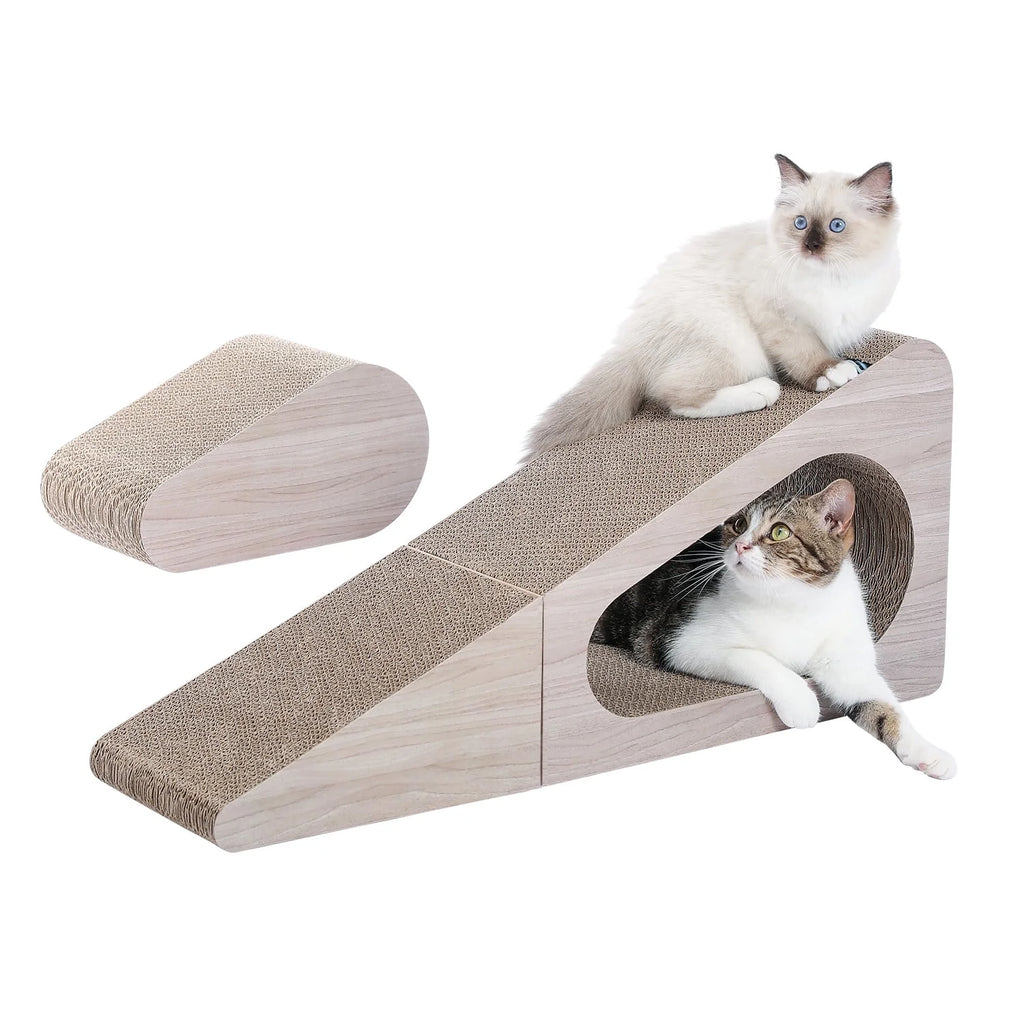 28" Cat Scratching Post 2 in 1 Large Three Sided Cat Scratcher Cardboard Cat Scracherwith Balls for Indoor Cat and Kittens