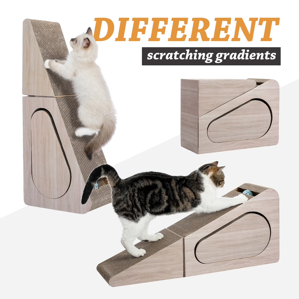 28" Cat Scratching Post 2 in 1 Large Three Sided Cat Scratcher Cardboard Cat Scracherwith Balls for Indoor Cat and Kittens