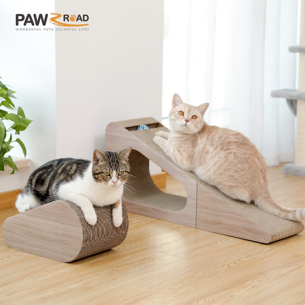 28" Cat Scratching Post 2 in 1 Large Three Sided Cat Scratcher Cardboard Cat Scracherwith Balls for Indoor Cat and Kittens