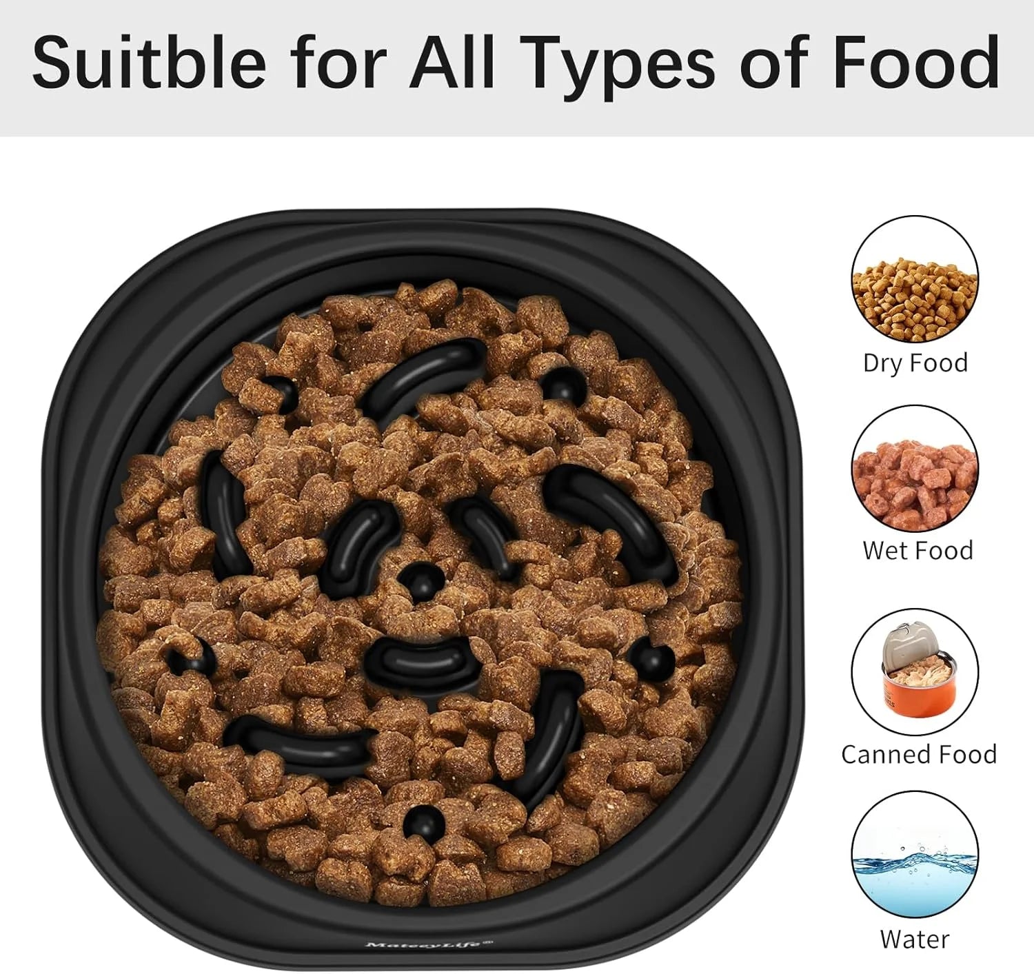 Slow Feeder Dog Bowls, Non Slip Cat Food Bowls, Bloat Stop Maze Pet Dishes, Interactive Feeder for Small Breeds 1 Cup Black