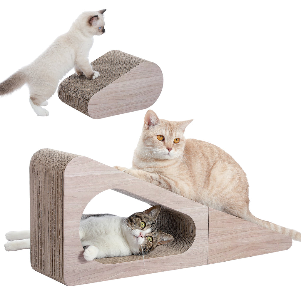 28" Cat Scratching Post 2 in 1 Large Three Sided Cat Scratcher Cardboard Cat Scracherwith Balls for Indoor Cat and Kittens