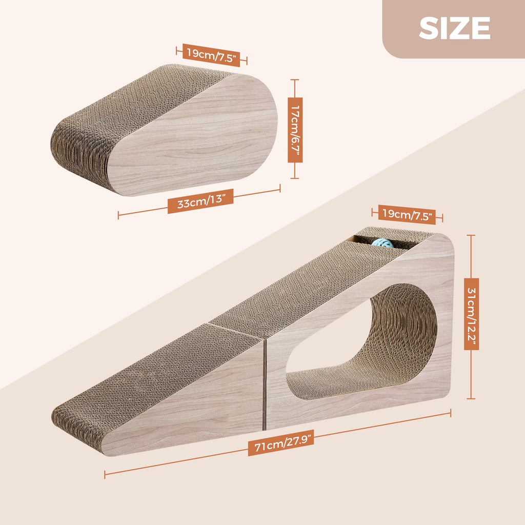 28" Cat Scratching Post 2 in 1 Large Three Sided Cat Scratcher Cardboard Cat Scracherwith Balls for Indoor Cat and Kittens