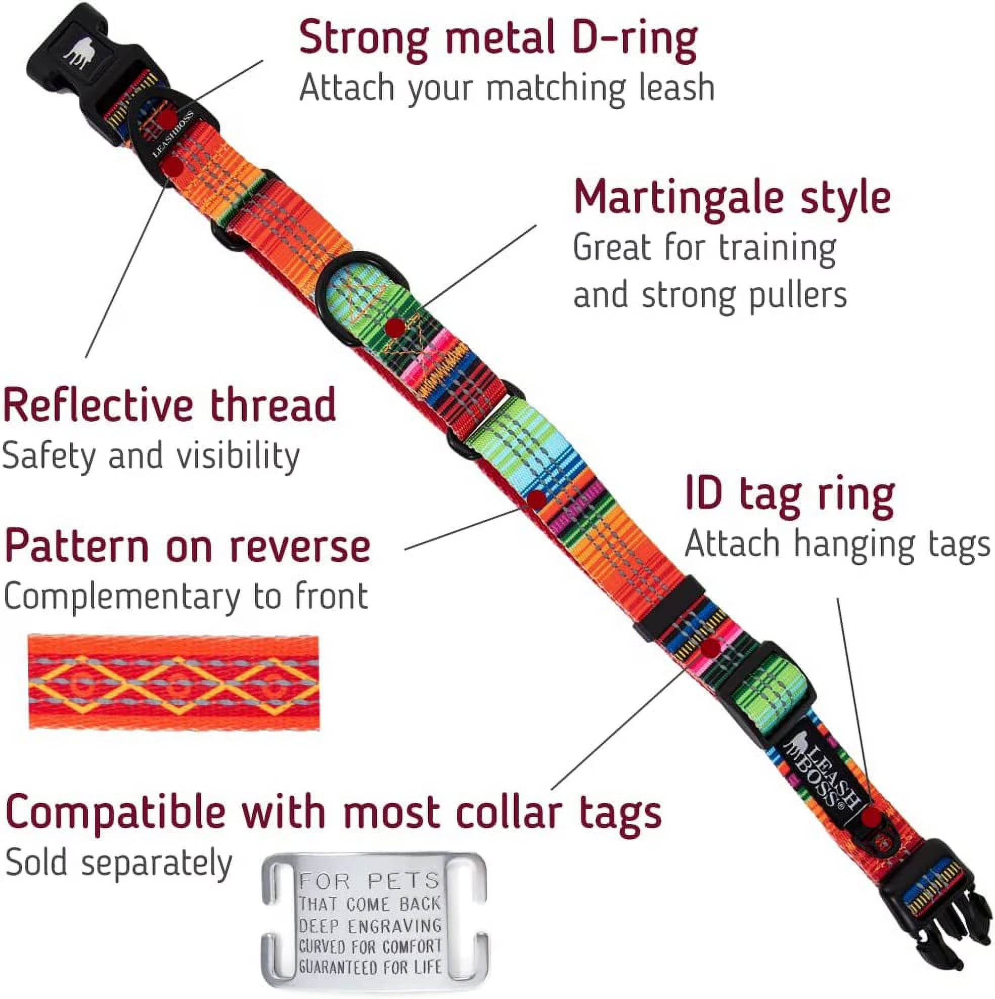 Leashboss Pattern Martingale Dog Collar, Reflective No-Pull Training Collar, Pattern Collection | Orange Med-Large