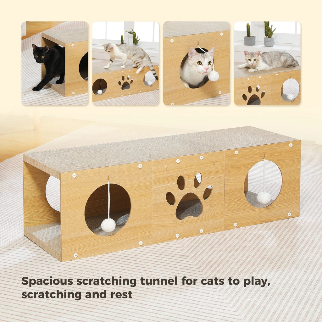 Large and Durable Cat Scratcher & Tunnel 40" X 12" Cat Cardboard Scratching Pad for Indoor Cats