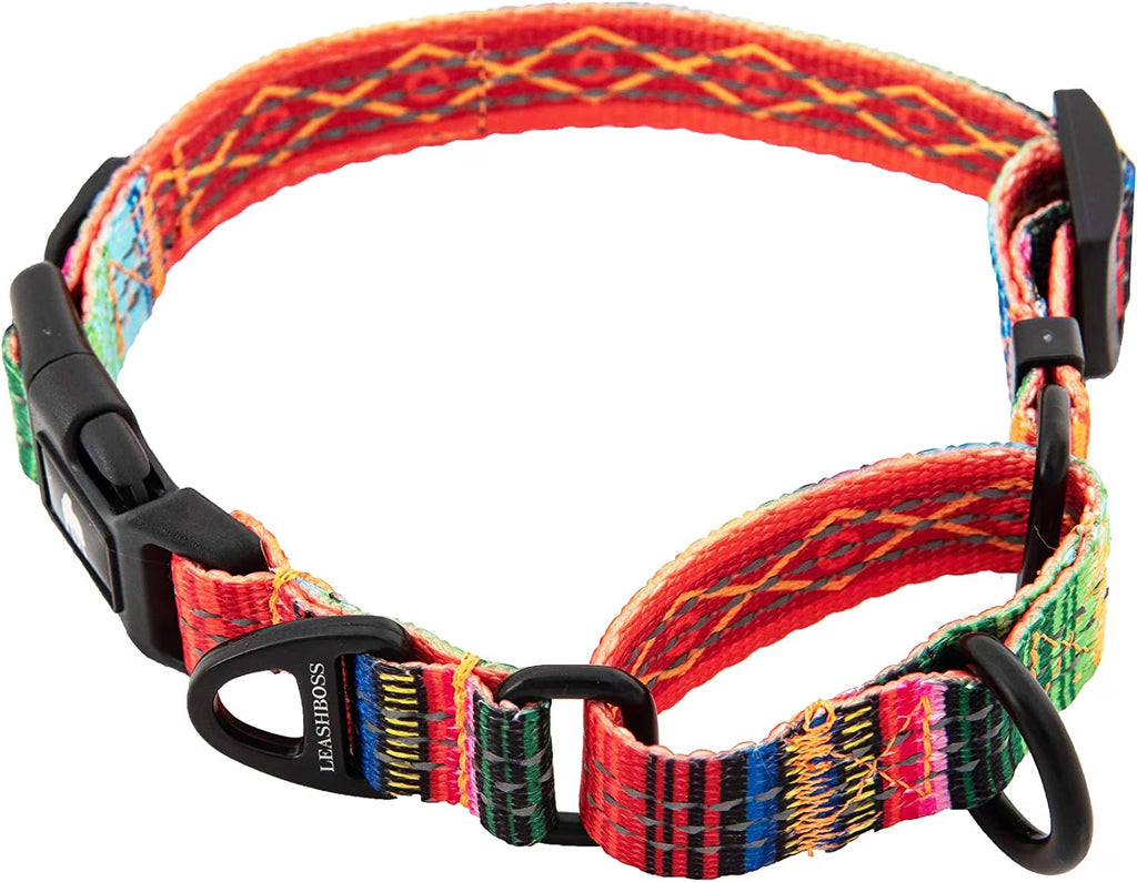 Leashboss Pattern Martingale Dog Collar, Reflective No-Pull Training Collar, Pattern Collection | Orange Med-Large