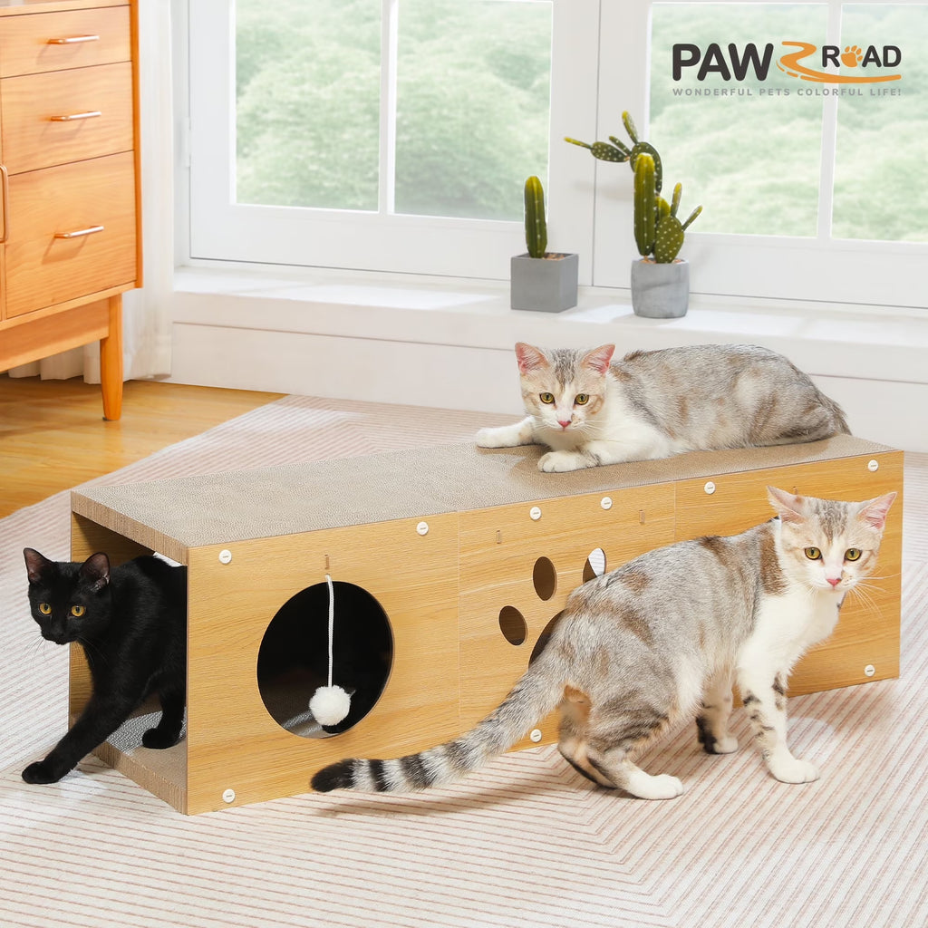 Large and Durable Cat Scratcher & Tunnel 40" X 12" Cat Cardboard Scratching Pad for Indoor Cats