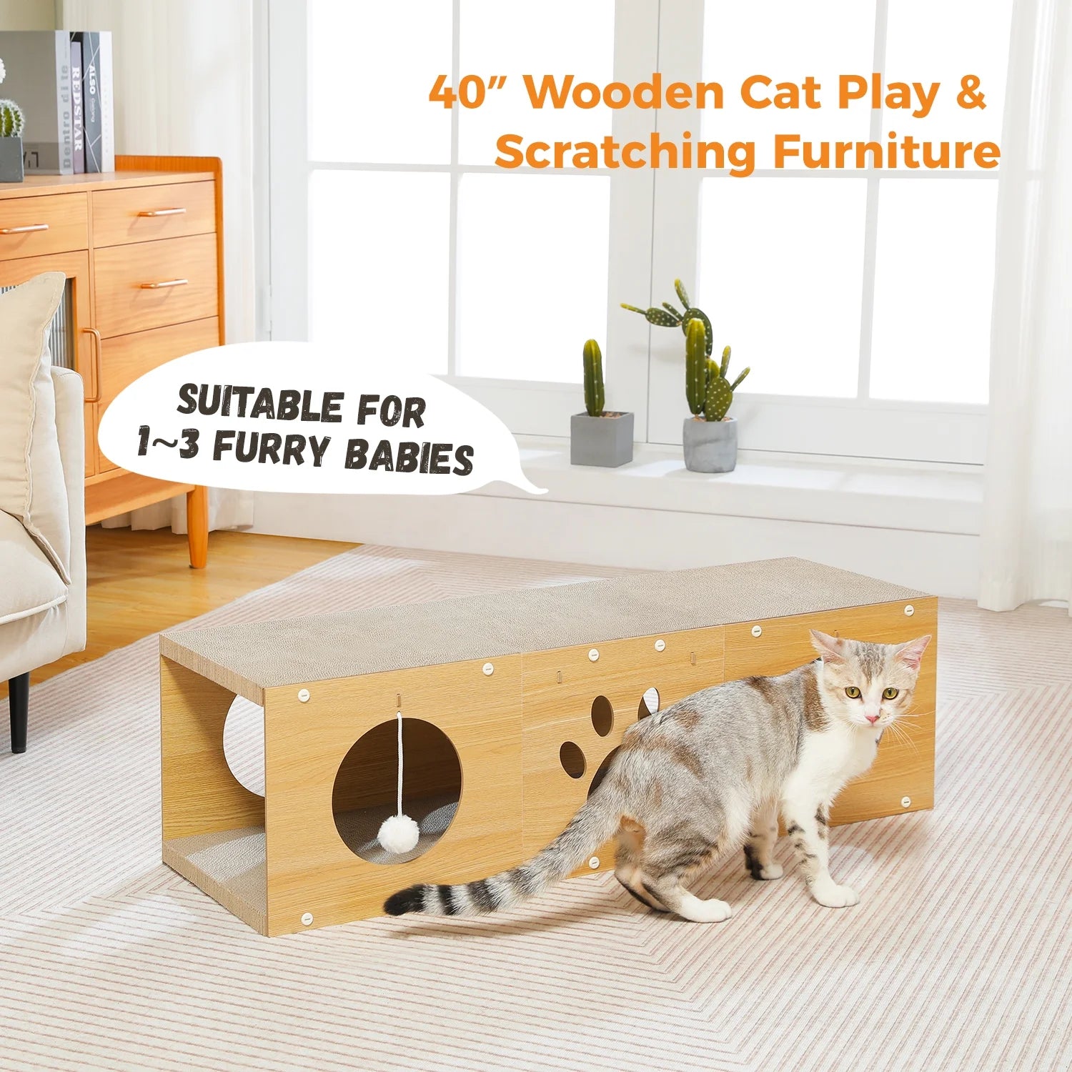 Large and Durable Cat Scratcher & Tunnel 40" X 12" Cat Cardboard Scratching Pad for Indoor Cats