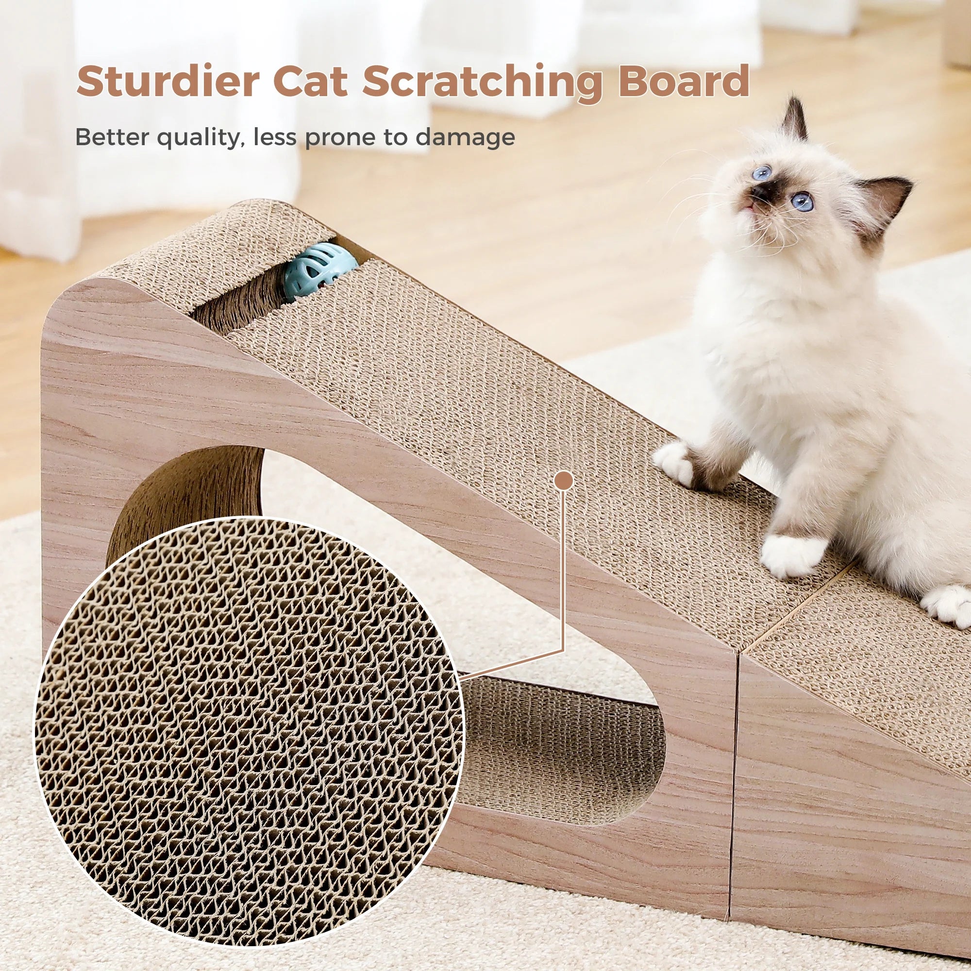 28" Cat Scratching Post 2 in 1 Large Three Sided Cat Scratcher Cardboard Cat Scracherwith Balls for Indoor Cat and Kittens