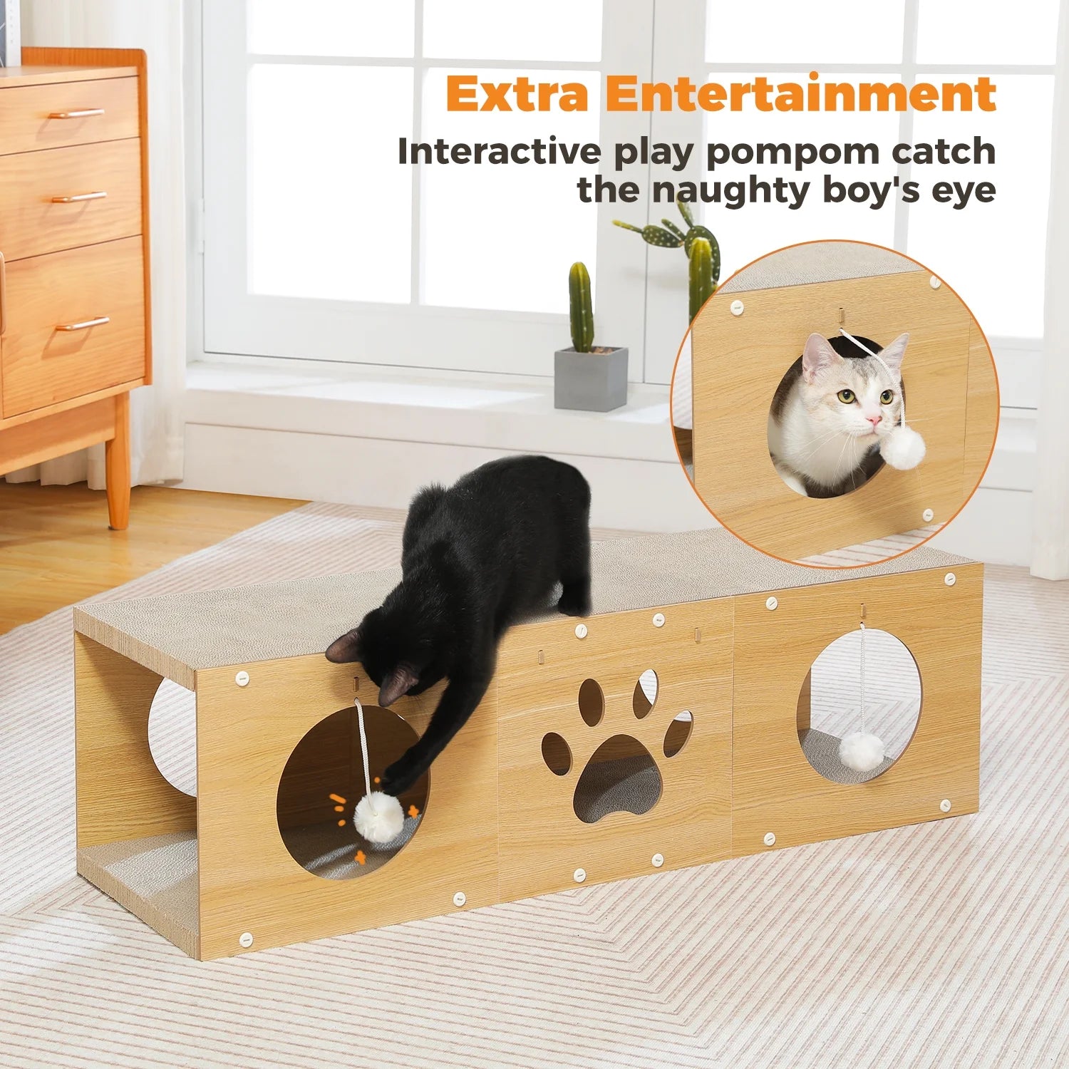 Large and Durable Cat Scratcher & Tunnel 40" X 12" Cat Cardboard Scratching Pad for Indoor Cats