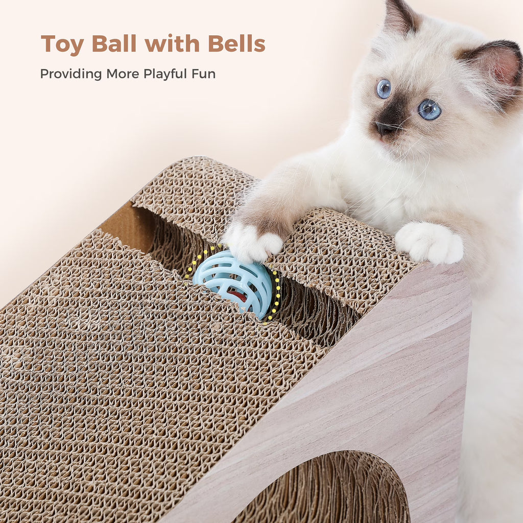 28" Cat Scratching Post 2 in 1 Large Three Sided Cat Scratcher Cardboard Cat Scracherwith Balls for Indoor Cat and Kittens
