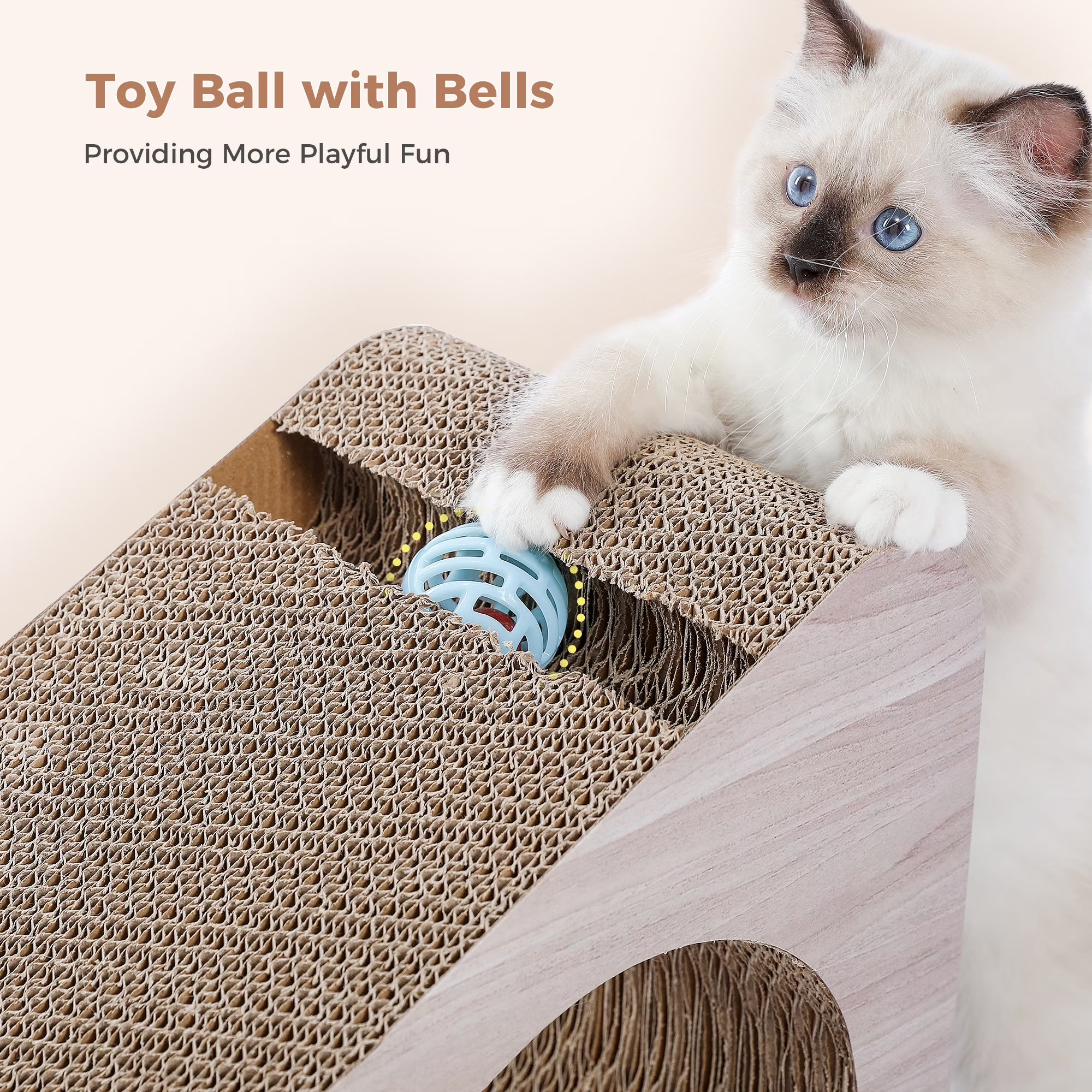 28" Cat Scratching Post 2 in 1 Large Three Sided Cat Scratcher Cardboard Cat Scracherwith Balls for Indoor Cat and Kittens