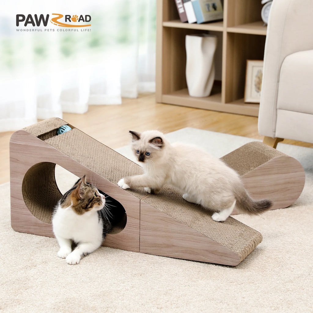 28" Cat Scratching Post 2 in 1 Large Three Sided Cat Scratcher Cardboard Cat Scracherwith Balls for Indoor Cat and Kittens