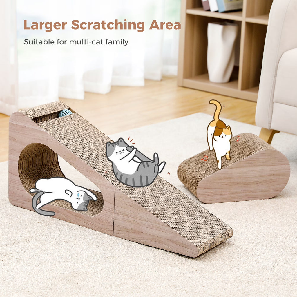 28" Cat Scratching Post 2 in 1 Large Three Sided Cat Scratcher Cardboard Cat Scracherwith Balls for Indoor Cat and Kittens