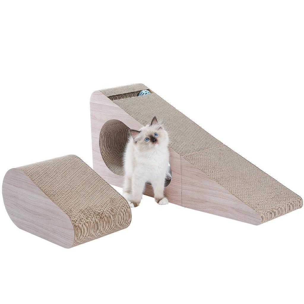 28" Cat Scratching Post 2 in 1 Large Three Sided Cat Scratcher Cardboard Cat Scracherwith Balls for Indoor Cat and Kittens