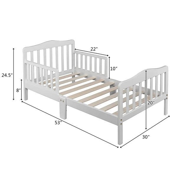 Wooden Baby Toddler Bed Children Bedroom Furniture with Safety Guardrails White