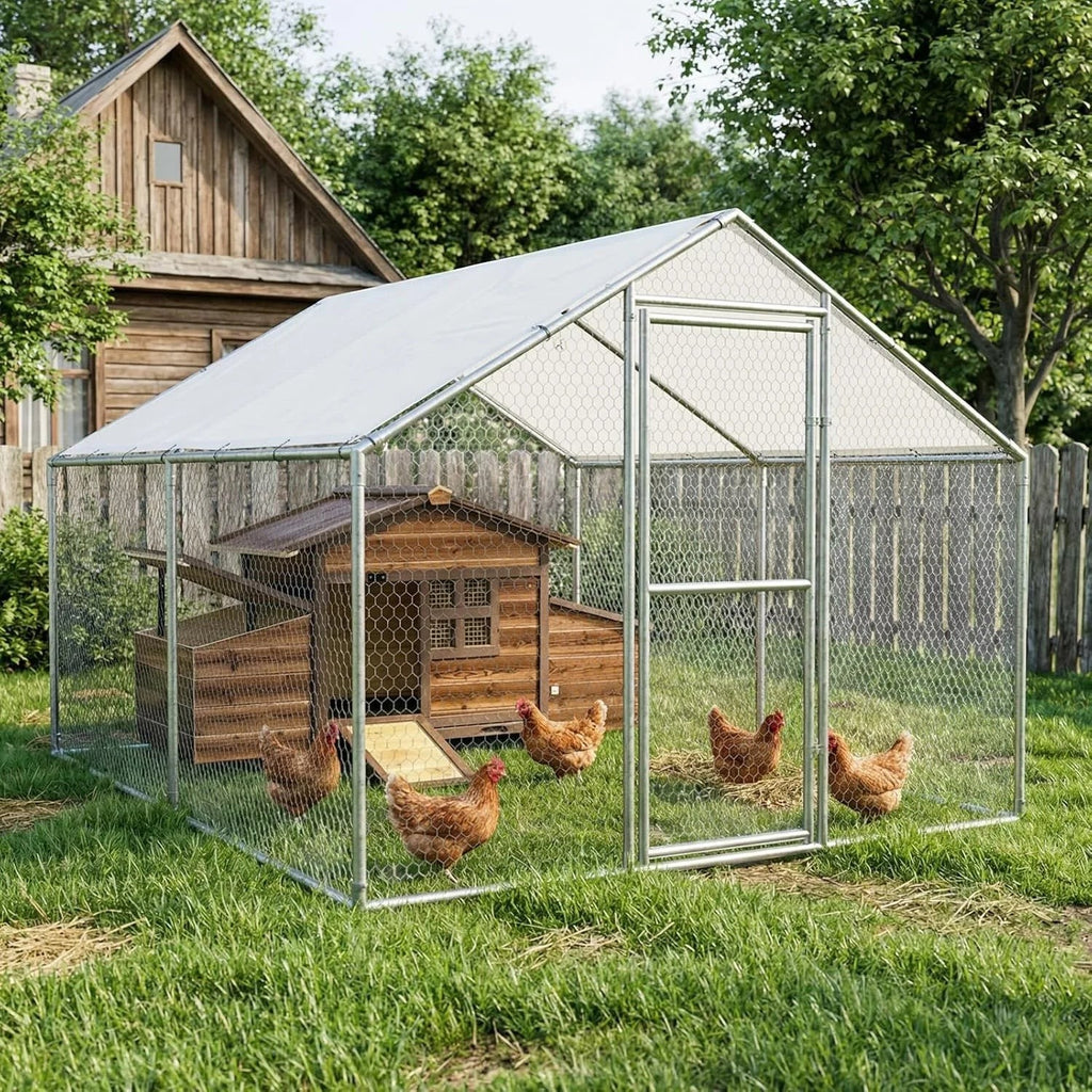 Chicken Coop with 2 Nesting Boxes, Large Outdoor Wooden Chicken Hen House Cages for 2 Chickens, Easy Clean Poultry Hutch for Bac