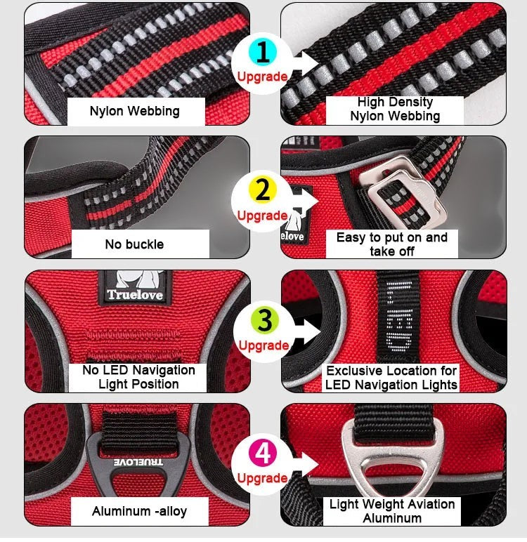 Truelove Pet Reflective Nylon Dog Harness No Pull Adjustable Medium Large Naughty Dog Vest Safety Vehicular Lead Walking Running