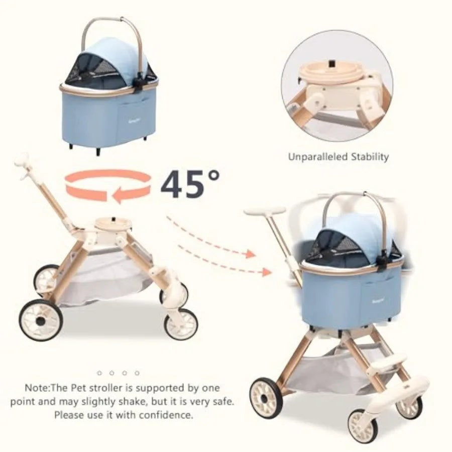Pet Stroller for Small Dogs and Cats, Aluminum Two-in-one Split, One-Click Foldable Dog Stroller with Detachable Carr