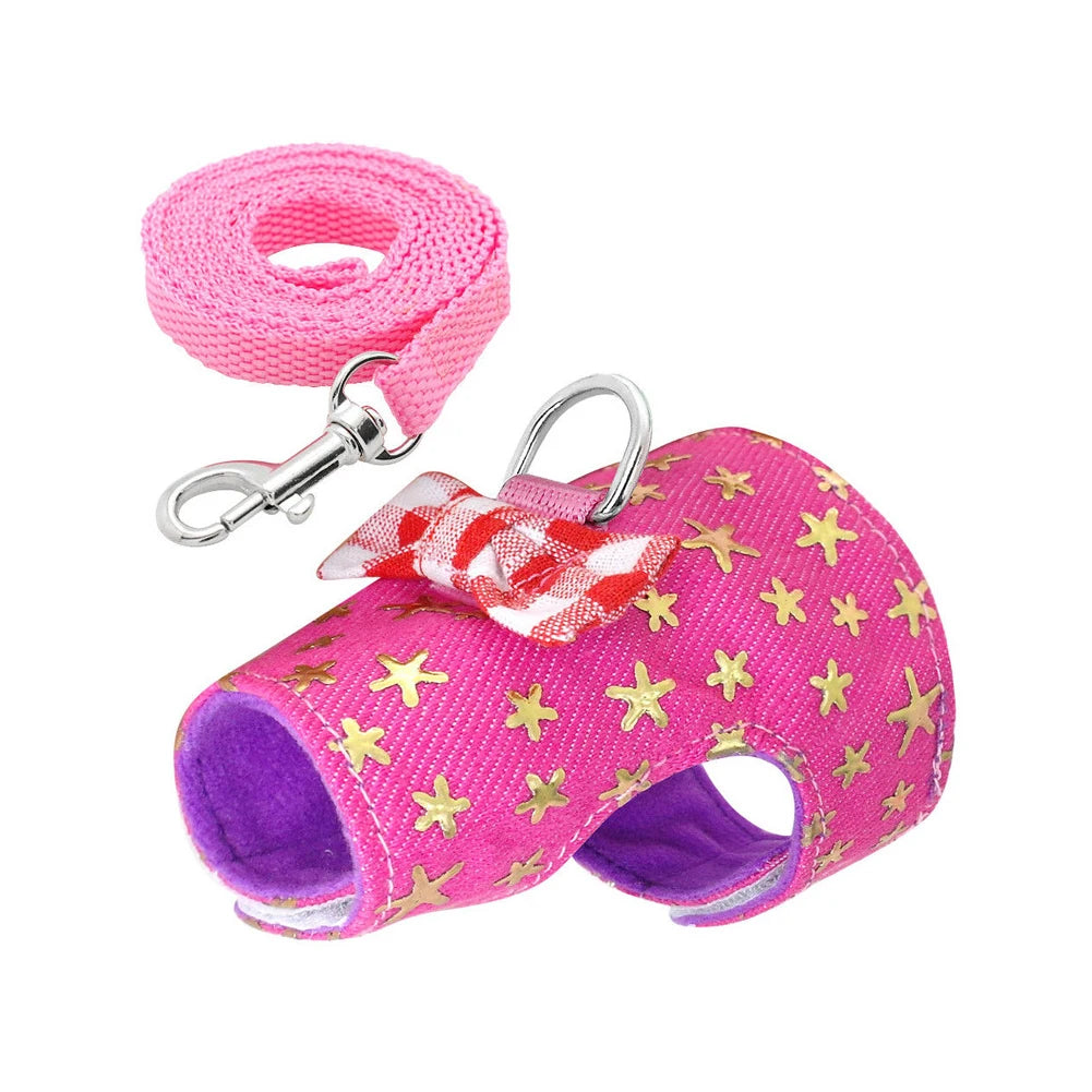 Small Pet Bowknot Vest Harness Adjustable Anti Escape Rabbit Hamster Ferret Safe Nylon Outdoor Going Out
