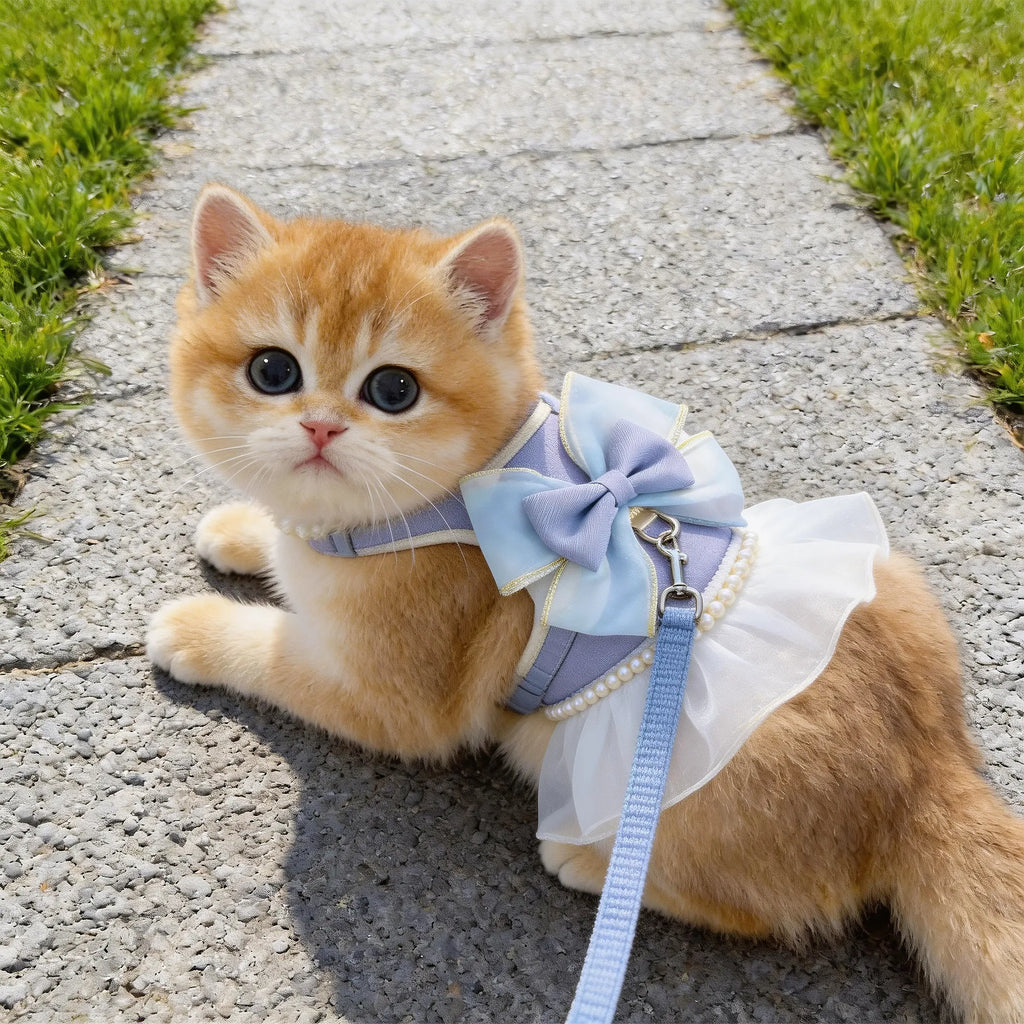 Pet traction rope anti-break free special cat rope kitten vest adjustable pink bow chest back