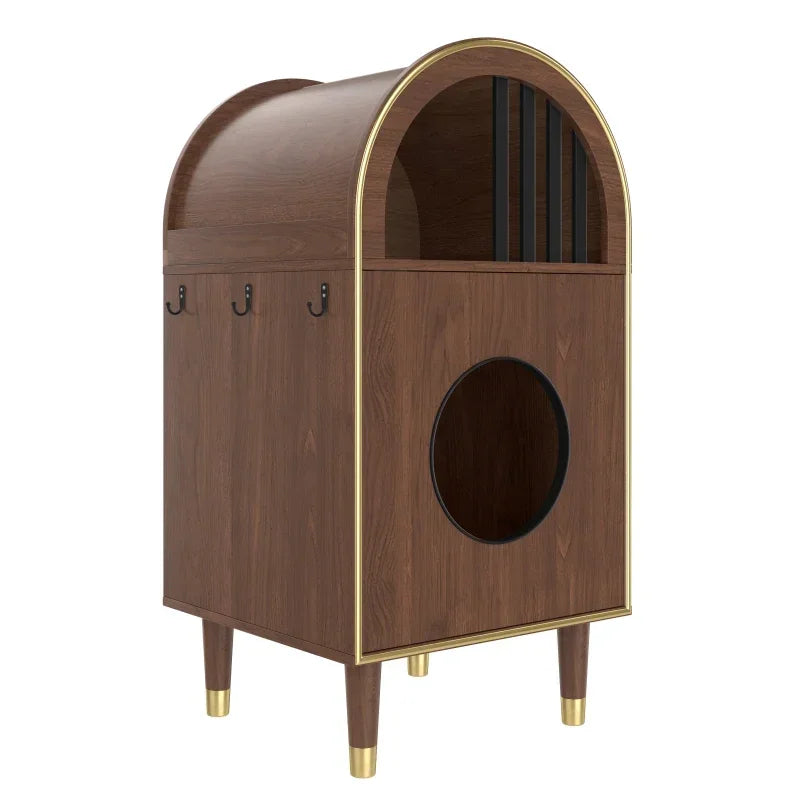 Cat Litter Box Enclosure , 2-in-1 Condo Cat Bed, Cat Shelter Furniture with Two-Level Cozy Haven for 2 Cats, Cute Kitty Condo for Sleeping, Luxury Cat House& Furniture, Espresso