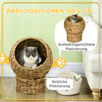 Rattan cat basket, cat cave, cat house, cat bed with cushion, pet bed, water hyacinth, brown, 42 x 33 x 52 cm