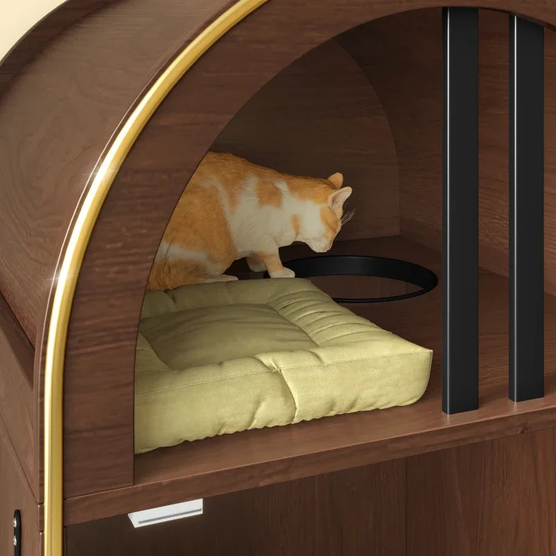 Cat Litter Box Enclosure , 2-in-1 Condo Cat Bed, Cat Shelter Furniture with Two-Level Cozy Haven for 2 Cats, Cute Kitty Condo for Sleeping, Luxury Cat House& Furniture, Espresso