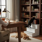 3 Step Wooden Dog Steps Pet Stairs for Dogs, Cat Ladder for Bed Couch with Storage White