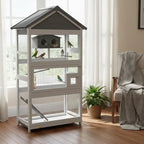 Wooden Bird Cage, with Stand, for Finches, Parakeets, Small birds - Grey