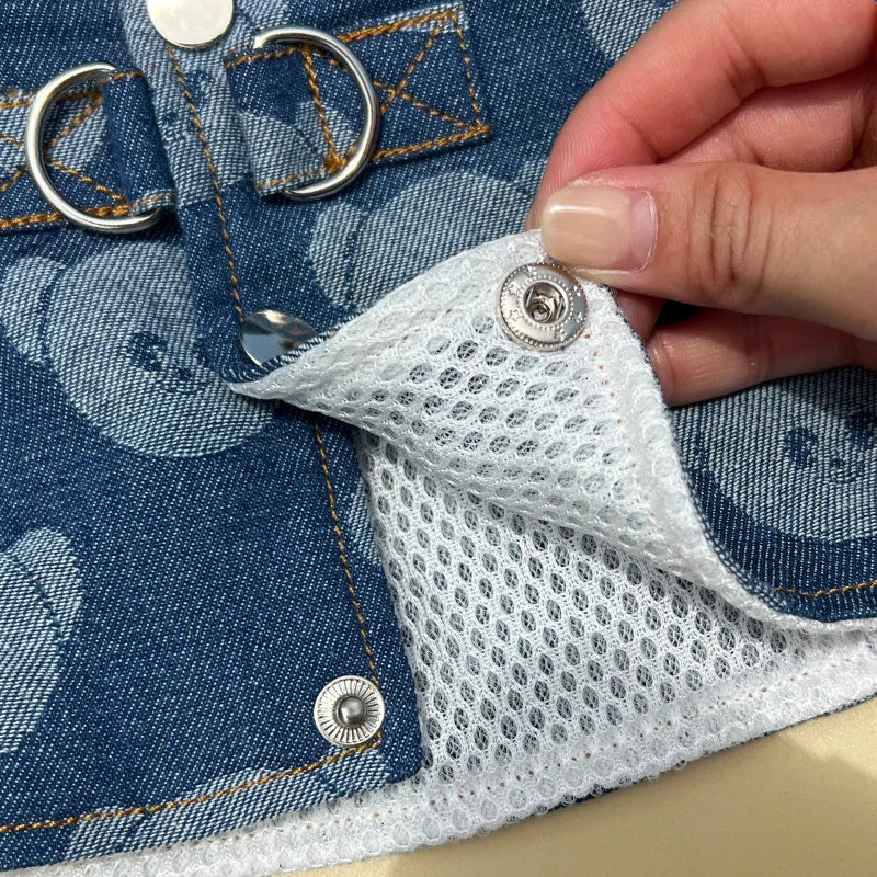 Denim Dog Harness and Lesh Set Pet Clothes Dog Chest Strap Traction Rope Cat Vest Harnesses Chihuahua Ragdoll Walking Supplies
