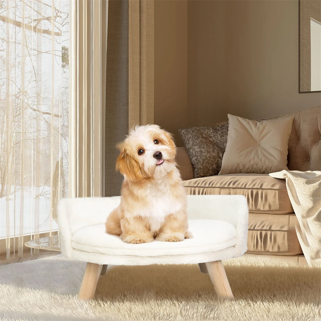 Luxury Soft Warm Plush Cat Bed Nesting Chair with Wood Legs Washable Waterproof Cushion Pad Pet Bed for Small Animals