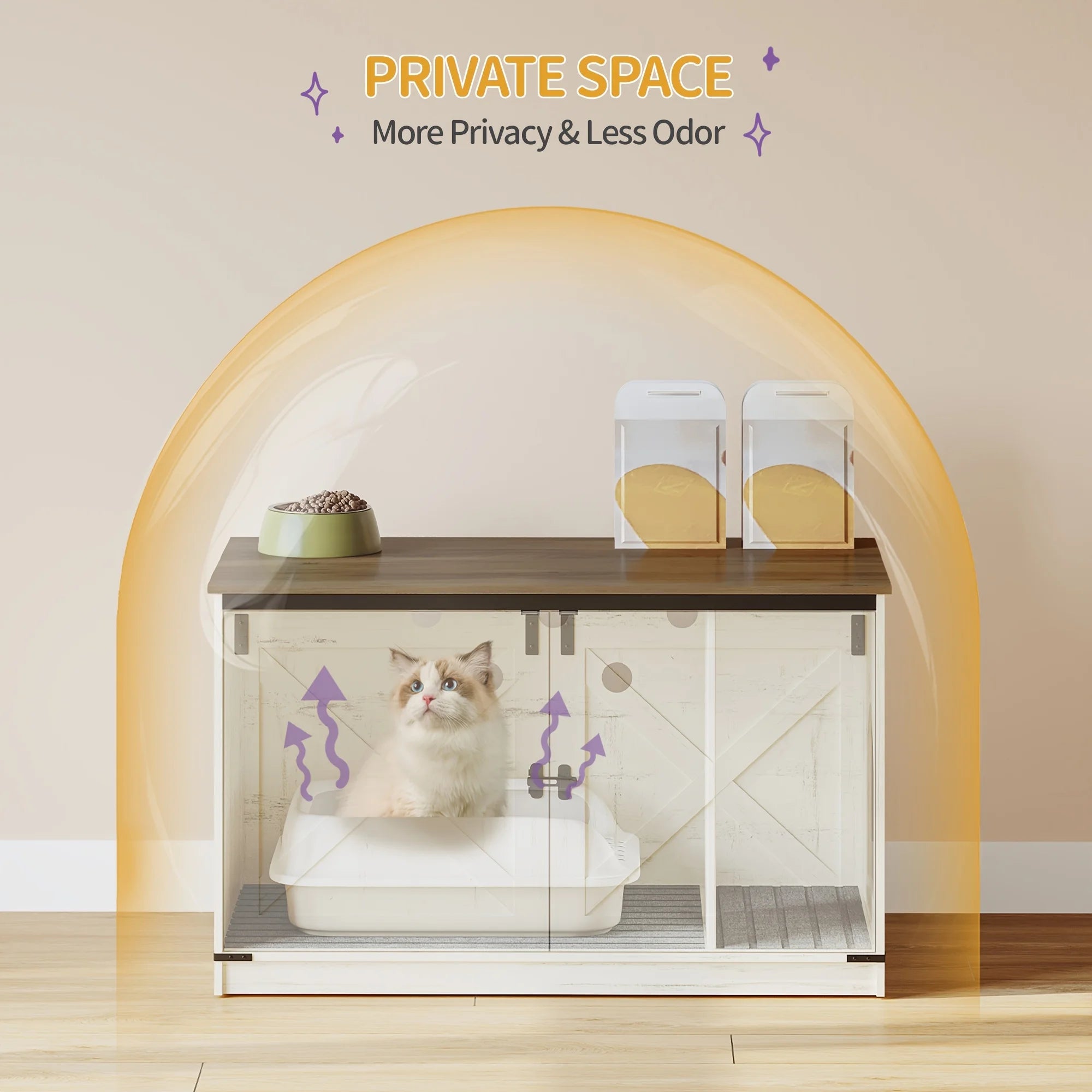 Hillcrest Reversible Litter Box Cabinet — Hidden Storage, Barn Door Design