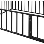 Full Size Metal Bed with Rail and Door for Kids, Suitable for Boys and Girls in Black