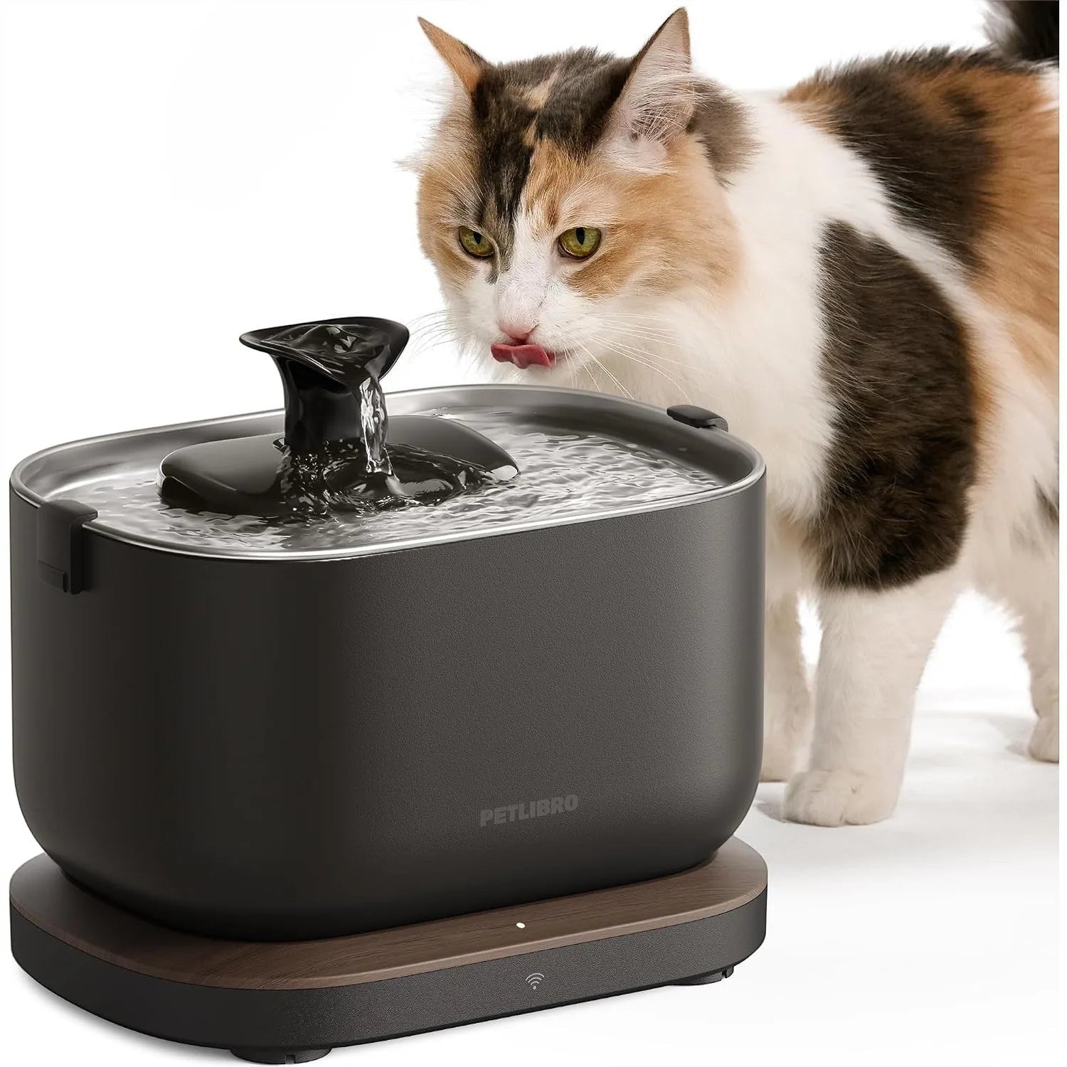 WiFi Cat Water Fountain Stainless Steel Tray, App Monitoring Pet Fountain for Indoor Cats, 2.5L/84oz Quiet Drinking Dispenser