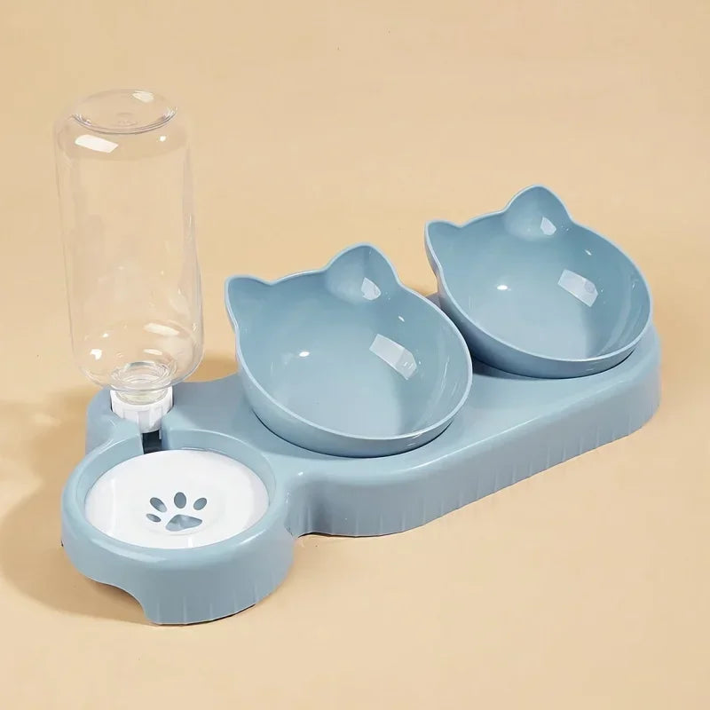 3-in-1 Ear Shaped Pet Feeding Bowl - Gravity Water Feeder Tilted Cat Bowl for Neck Care 1 Piece