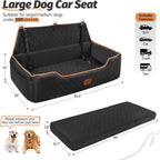 Large Dog Car Seat for Backseat & Trunk, Memory Foam, Washable Cover, Safety Belts, Fits Dogs Under 100 lbs