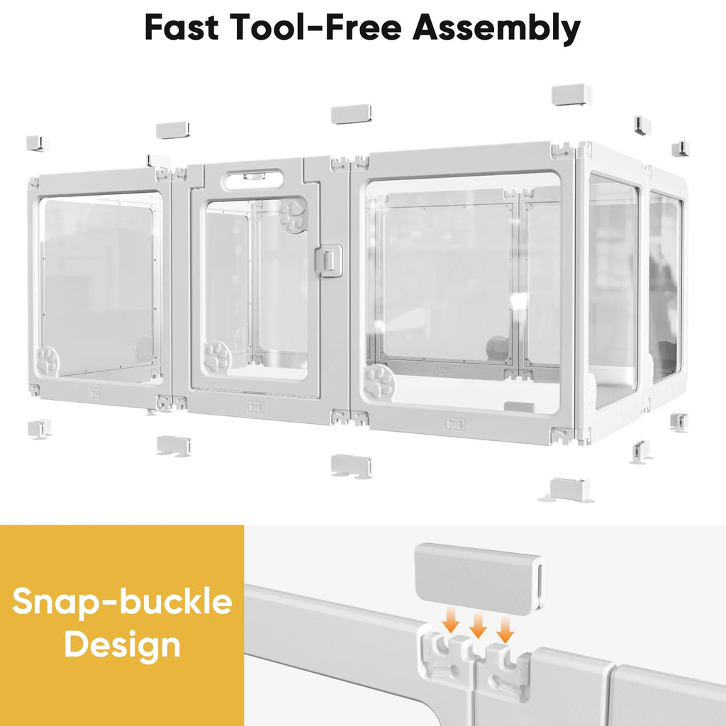 Clear Acrylic Dog Play Pen Indoors 24", 8 Panels Transparent Puppy Playpen with Door for Small Dogs Puppies, Modular Plastic Pet Playpen Cage Fence Crate for Cat Kitten Rabbit