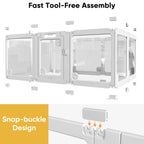 Clear Acrylic Dog Play Pen Indoors 24", 8 Panels Transparent Puppy Playpen with Door for Small Dogs Puppies, Modular Plastic Pet Playpen Cage Fence Crate for Cat Kitten Rabbit