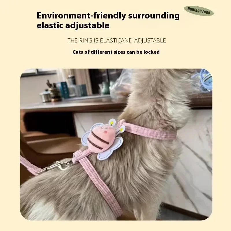 Cute Bee Cat Harness Leash Set I Shape Escape Proof Adjustable Chest Strap Lightweight Breathable Outdoor Walking Rope For Cat