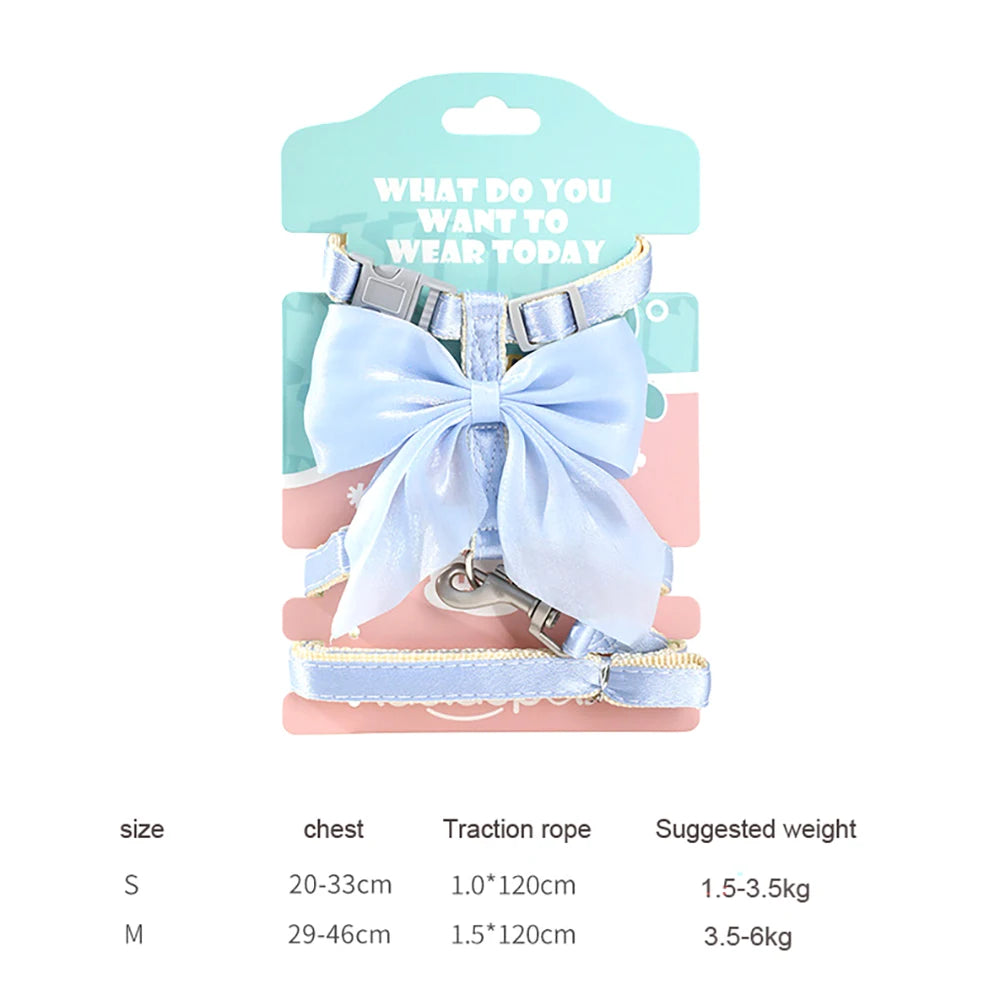 Cat Harness and Leash Set with Big Bow, Escape Proof  Kitten Lead, Adjustable H-Type Vest for Walking, Cute Shiny Accessories