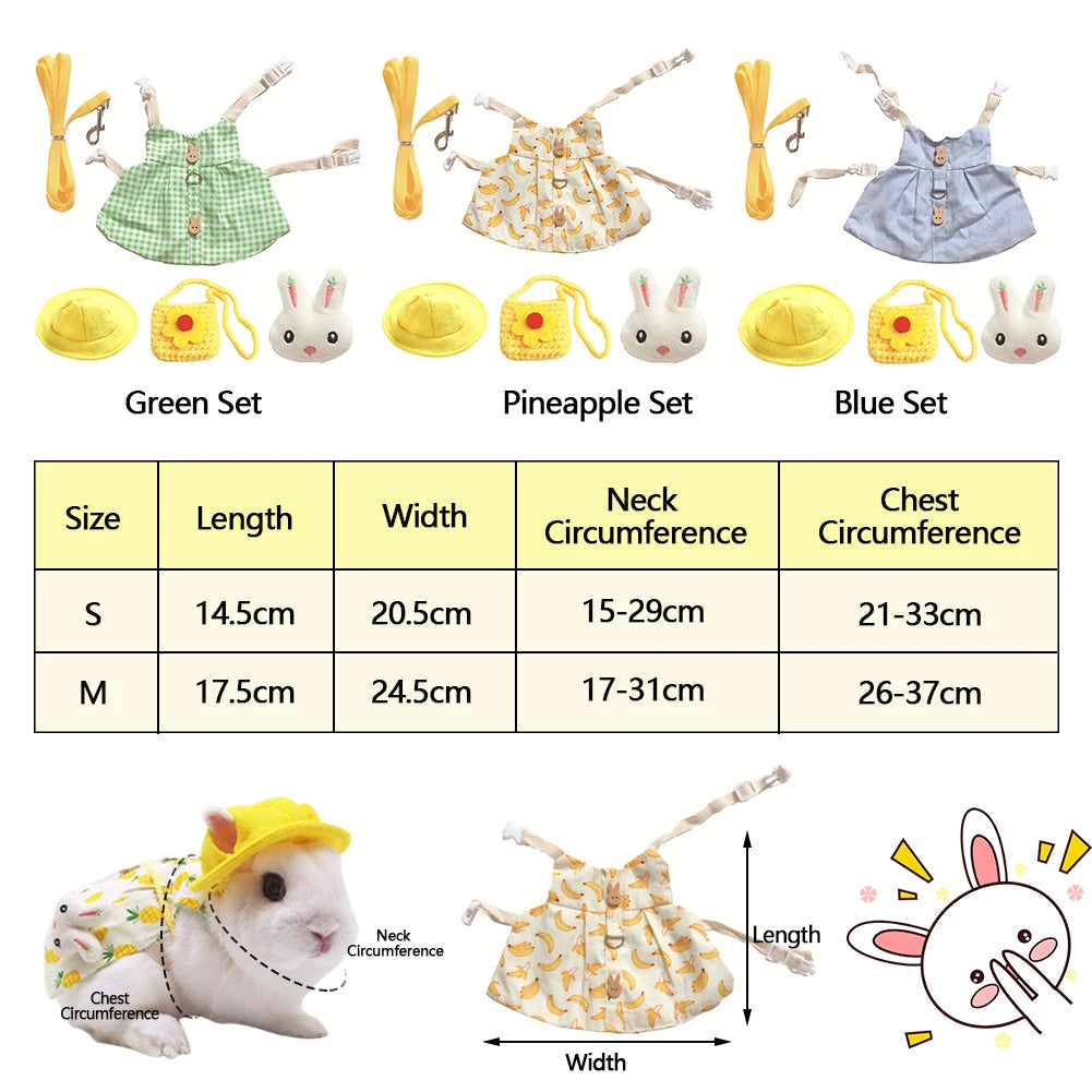 Cute Bunny Pet Vest Accessories Outdoor Leash Rabbit Clothes with Bag Hat Harness Strap Leash Dress Clothes for Guinea Pig