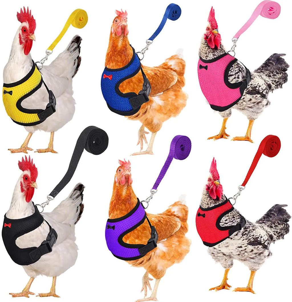 1 Pcs Fashion Chicken Duck Vest Hen Belt Pet Harness Matching Collars Bow Comfortable Leads Breathable Poultry Supply Wholesale