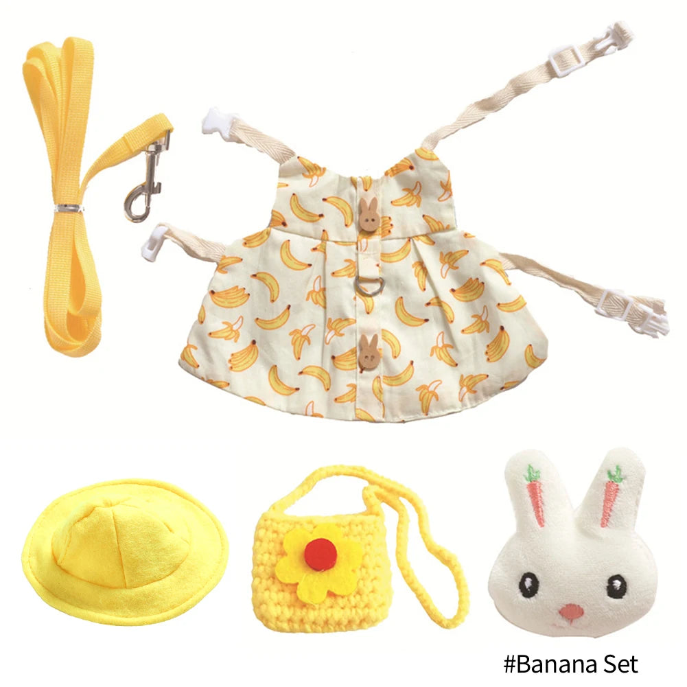 Cute Bunny Pet Vest Accessories Outdoor Leash Rabbit Clothes with Bag Hat Harness Strap Leash Dress Clothes for Guinea Pig
