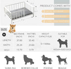 Elevated Dog Bed with Rails, Metal Frame & Solid Wood, Washable Mat, Medium 25.2x37.8in, White