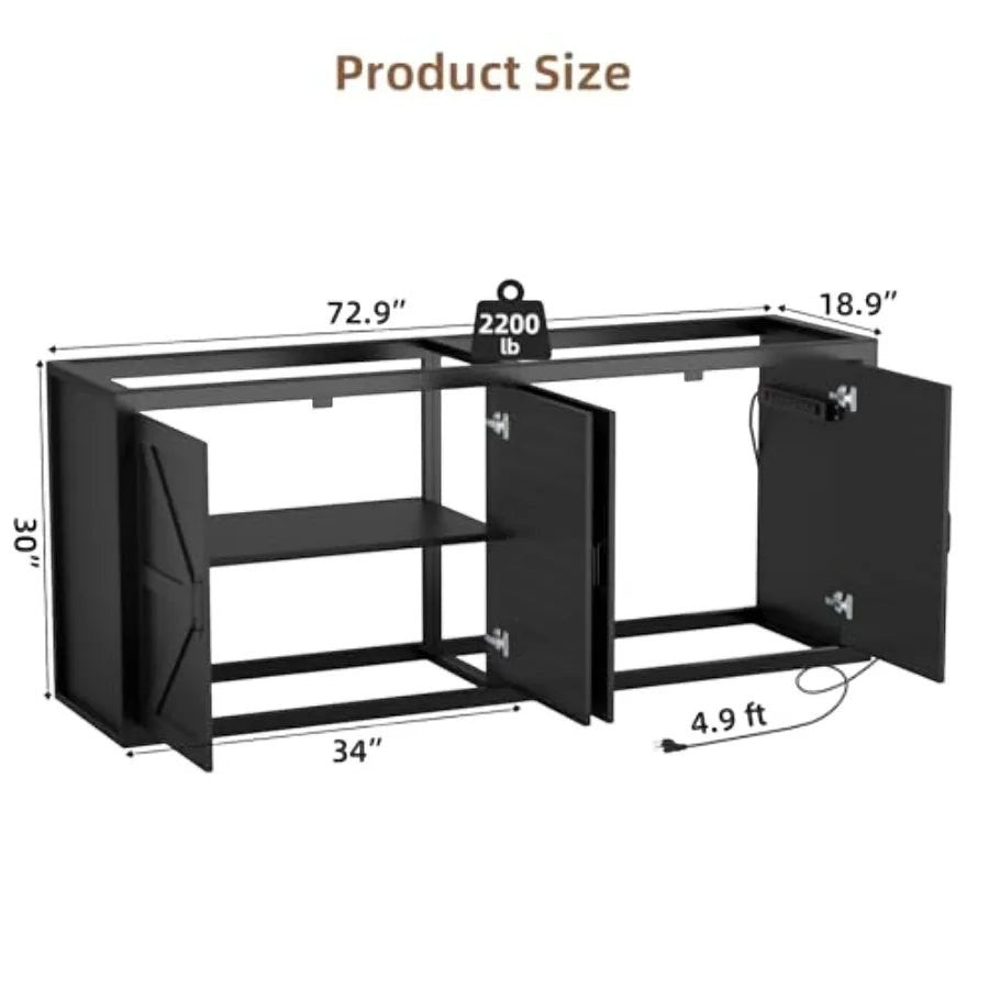125-150 Gallon Fish Tank Stand with Power Outlet, Heavy Duty Aquarium Stand with Cabinet Storage for Fish Tank Filters and Acce